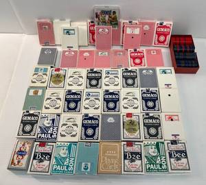 lot 32 image: Large Group Of Misc. Playing Cards And Vintage Poker Chips