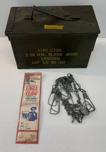 lot 53 image: Group Of Misc. Vintage Fishing Items And Ammo Box