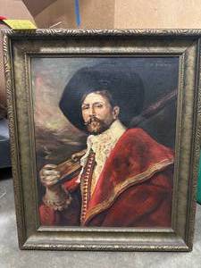 lot 42 image: Antique painting of a red Musketeer