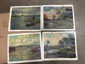 lot 44 image: Group of four oil on canvas paintings