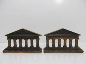 lot 24 image: Old Vintage Heavy Bronze Roman Column Building Bookend Set