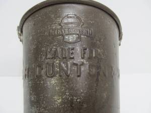 lot 52 image: Antique NEVER-MEND Embossed Metal Bucket