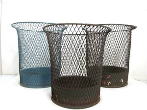 lot 58 image: 3 Vintage 1930s era Heavy Duty Industrial Metal Mesh Trash Cans