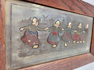 lot 85 image: Antique Framed 1910s Enameled BrassMetal Dutch Girl Artwork