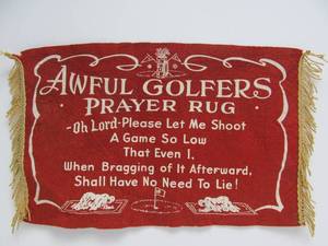 lot 194 image: Vintage 1940s-50s Awful Golfers Prayer Rug