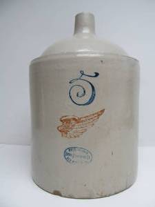 lot 200 image: Antique REDF WING Stoneware 5 Gallon Jug