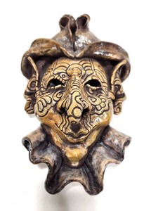 lot 100 image: Large Signed Ceramic Jester Head Wall Sculpture
