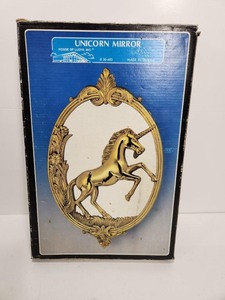 lot 147 image: New in Box Vintage 80s Solid Brass Unicorn Mirror
