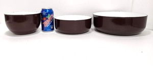 lot 152 image: 3 Vintage Brown Enameled Metal NestingMixing Bowls