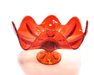 lot 164 image: Mid Century Flame RedOrange VIKING Glass Pedestal Bowl