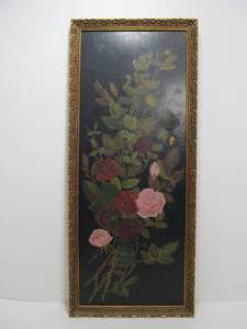 lot 101 image: Framed Antique Tall Floral Rose Oil Painting