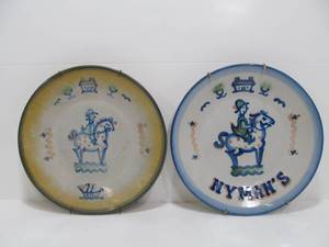 lot 107 image: Vintage 1960s Signed M.A. HADLEY Stoneware Pottery Plates wHorses