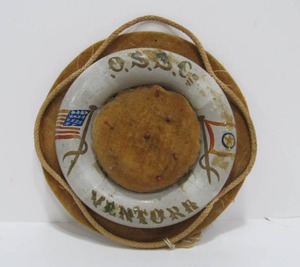 lot 112 image: Antique Oceanic Steamship Company Ventura Advertising Life-Preserver Pin Cushion