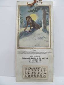 lot 120 image: Awesome Antique Minneapolis Tanning & Fur Mfg. Company Advertising Calendar - 1923