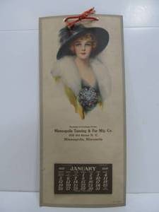 lot 121 image: Awesome Antique Minneapolis Tanning & Fur Mfg. Company Advertising Calendar - 1919