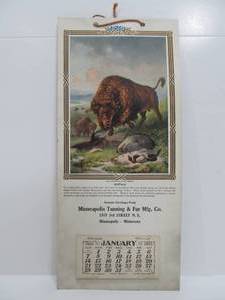 lot 122 image: Awesome Antique Minneapolis Tanning & Fur Mfg. Company Advertising Calendar - 1923