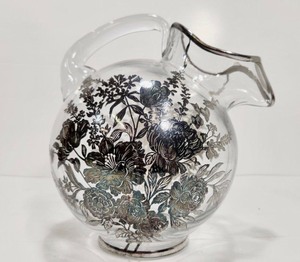 lot 249 image: Vintage 1930s era Sterling Silver Overlay Glass Ball Pitcher