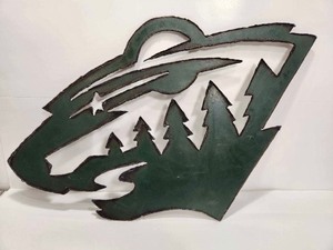 lot 263 image: Fantastic Large Heavy Gauge Steel Torch-Cut MN WILD Logo Wall Hanging
