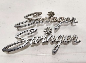 lot 279 image: Original Vintage 1970s Matching Pair of Dodge SWINGER Metal Car Emblems