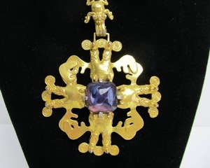 lot 61 image: HUGE Ornate Vintage Signed Castlecliff AztecMayan Style Jeweled Pendant 