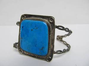 lot 67 image: Large Sterling Silver & Turquoise Southwestern Bracelet