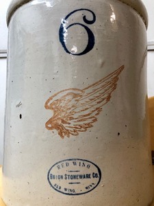 lot 8 image: Antique RED WING 6 Gallon Stoneware Crock