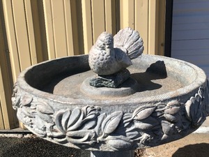 lot 4 image: Heavy Solid Cement 3-Piece Bird Bath