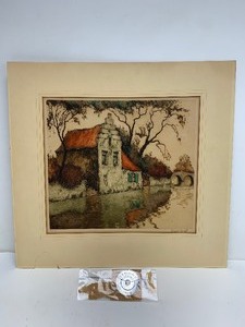 lot 317 image: Vintage Hand Signed Colored Etching 