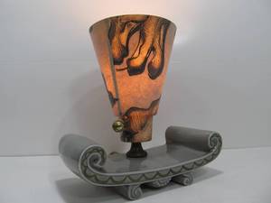 lot 346 image: Art Deco Style Torch Accent Lamp Ceramic Base With Decorative Fiberglass Shade