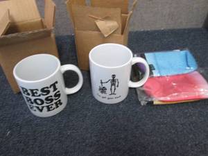 lot 56 image: 2 Gift Mugs, Can Coolers...