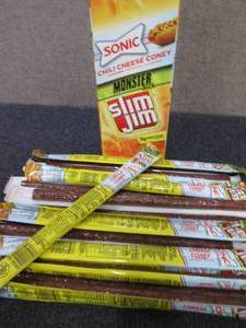 lot 341 image: Box of 18- 1.94 Slim Jim Sonic Chil...