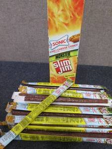 lot 343 image: Box of 18- 1.94 Slim Jim Sonic Chil...