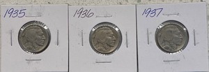 Three Buffalo Nickels - 1935, 1936, & 1937