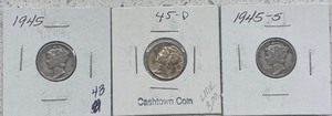Three Mercury Dimes - 1945 P, D, & S