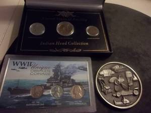 USA Indian Head Collection, World War II Obsolete Coinage & Pewter Comemmorative