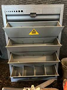 lot 43 image: Plano Wall Mounted Organizer with Gardening Tools, Vintage Turbine-Twin Bucket