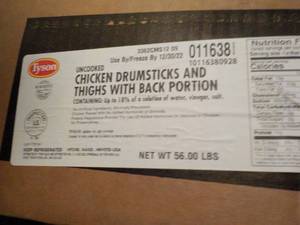 Box of Frozen 56 lbs. Chicken Drums...