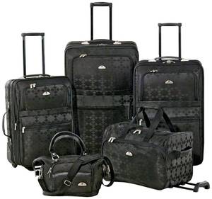 lot 99 image: New -American Flyer Argyle Jacquard 5-pc. Luggage Set - Black