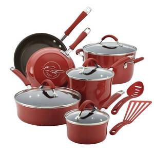 lot 123 image: Rachael Ray Cucina 12-Pc. Nonstick Aluminum Cookware Set (RED)