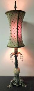 lot 102 image: Gorgeous Brass Lamp with Beaded Lamp Shade