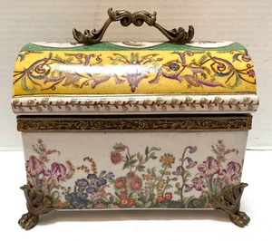 lot 255 image: Wong Lee Porcelain Lidded Vessel with Brass Accents