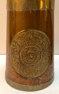 lot 78A image: Vintage Brass Pitcher and Italian Leather Covered Decanter