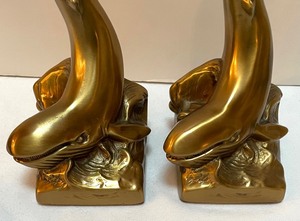 lot 26 image: Pair of Brass Whale Themed Bookends by PM Craftsman