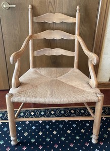 lot 185 image: Vintage Cane Seat Arm Chair with Floral Cushion and Accent Pillow