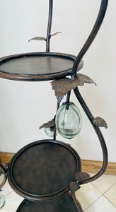 lot 198 image: 3 Tier Metal Stand with Glass Shelves and Glass Fruit Accents