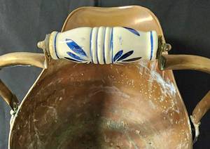 lot 132 image: Vintage Copper Kettle with Spout and Ceramic Handle Detail