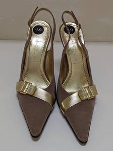 lot 217 image: Casadei Tan and Gold Slingbacks