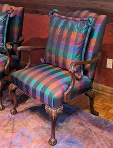 lot 15 image: Colorful Plaid Custom Upholstered Armchairs
