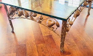 lot 25A image: Metal Based Coffee Table with Beveled Edge Glass Top