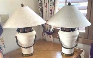 lot 314 image: Pair of Lovely Lamps with Metal Accents